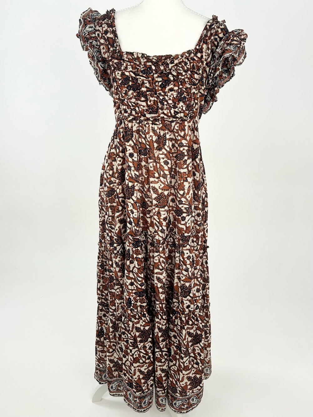 Love The Label Mirabelle Ruffled Cutout Maxi Dress Brown Floral M